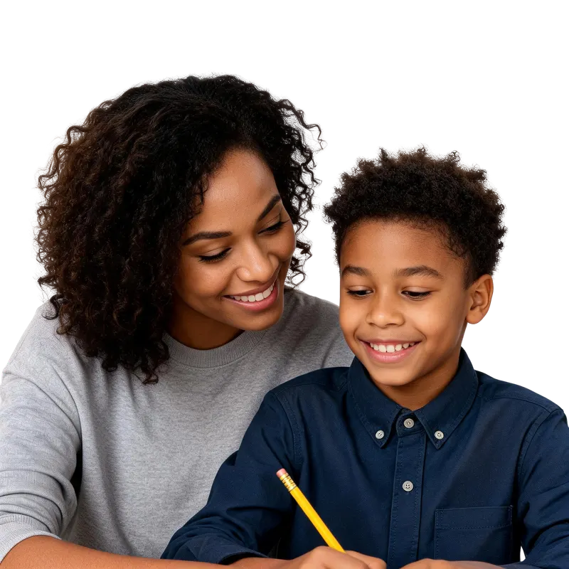 Mother and child exploring education together